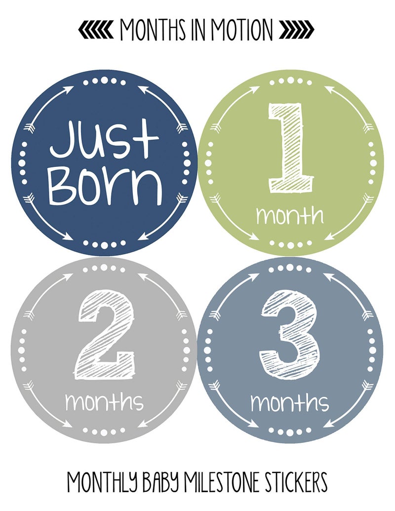 Months in Motion Baby Monthly Stickers - Baby Milestone Stickers - Newborn Boy Stickers - Month Stickers for Baby Boy - Baby Boy Stickers - Newborn Monthly Milestone Stickers - Set of 20 - Image 2